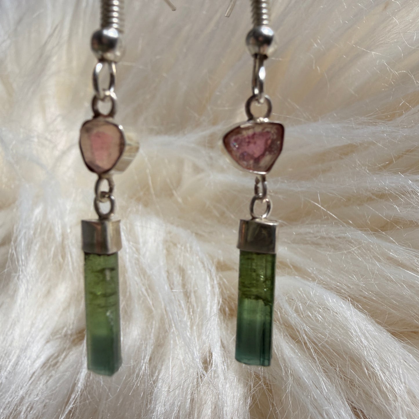Green & Pink Tourmaline Earrings Sterling Silver