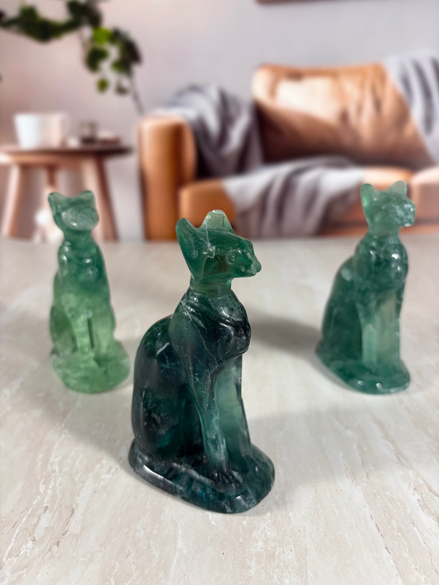 Fluorite Sitting Cat Carvings