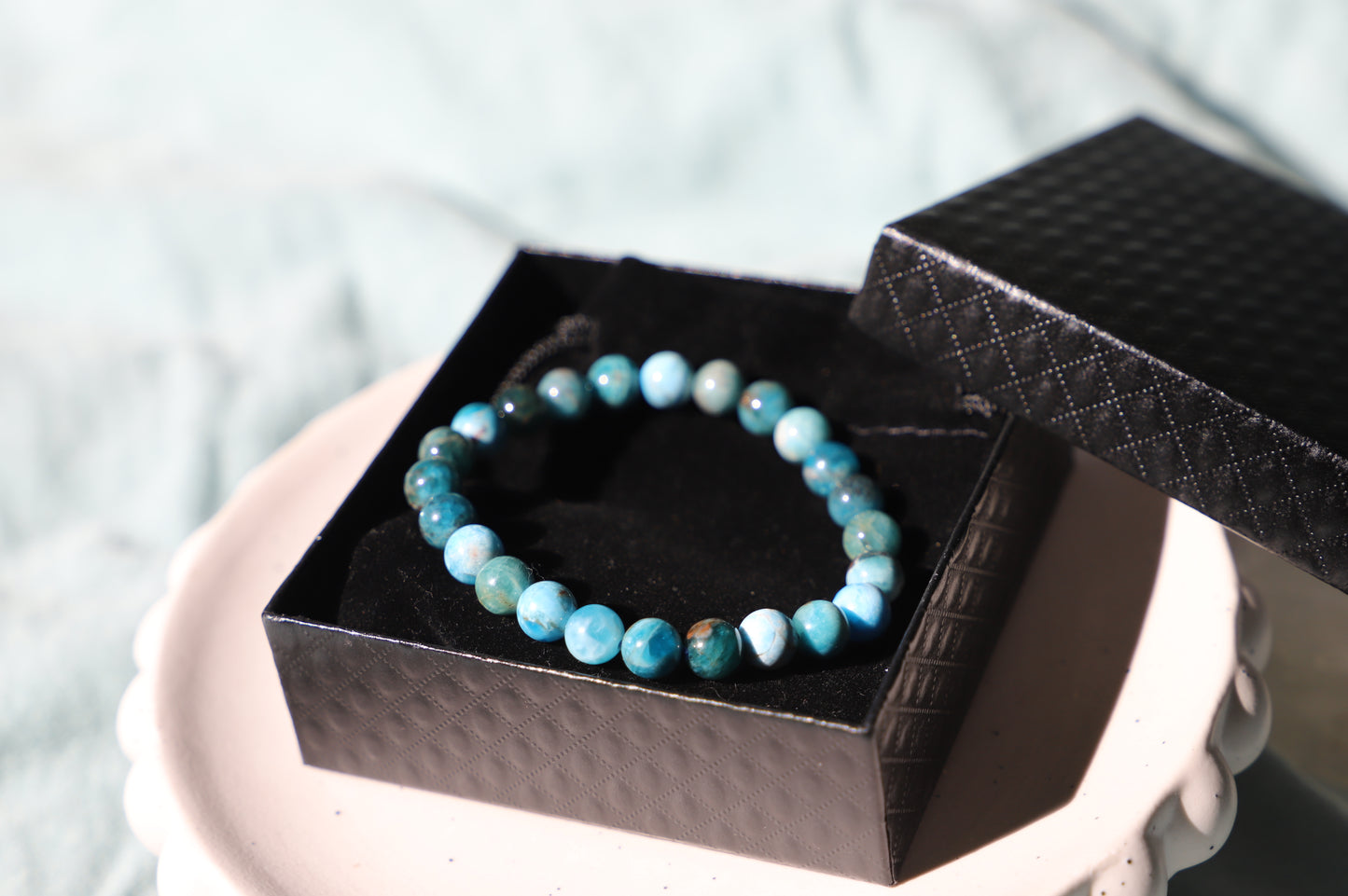 Blue Apatite bead bracelet 8mm
