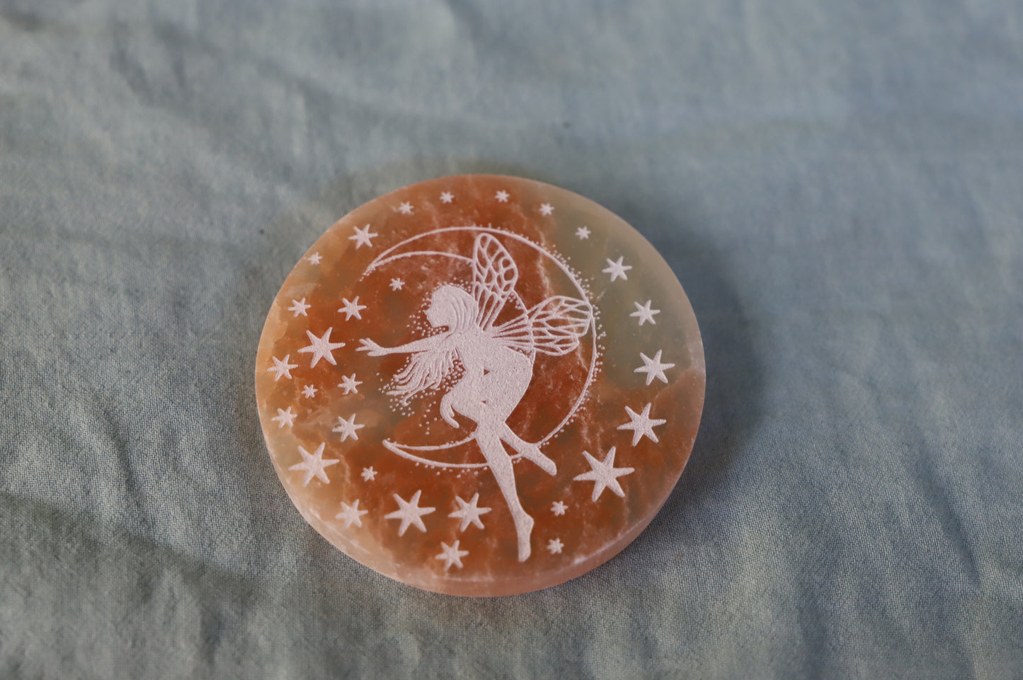 Peach Selenite fairy plate