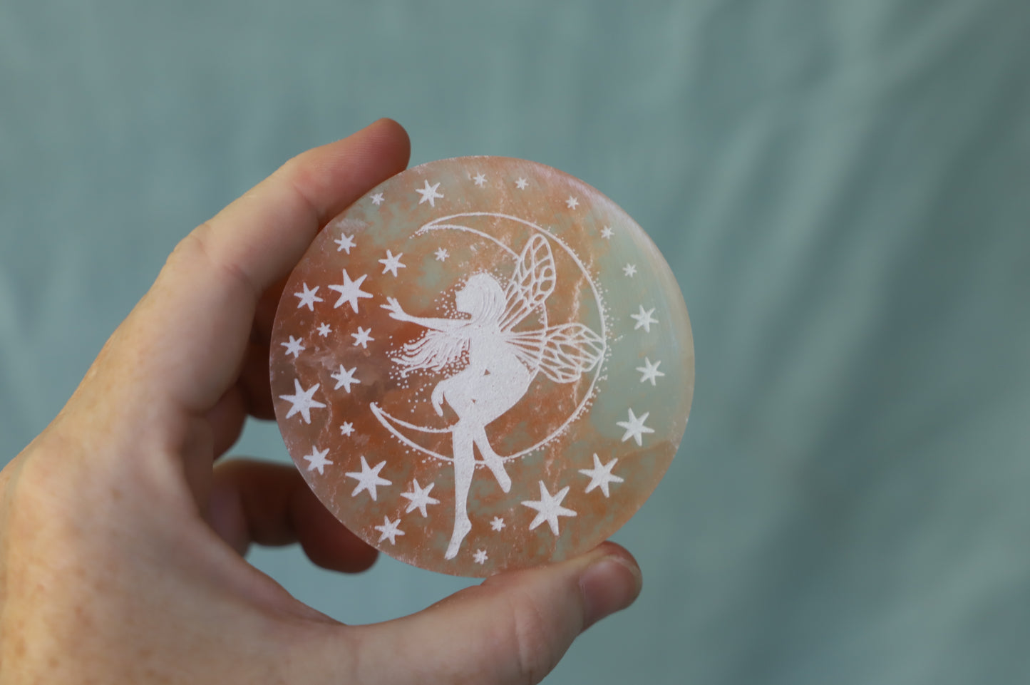 Peach Selenite fairy plate