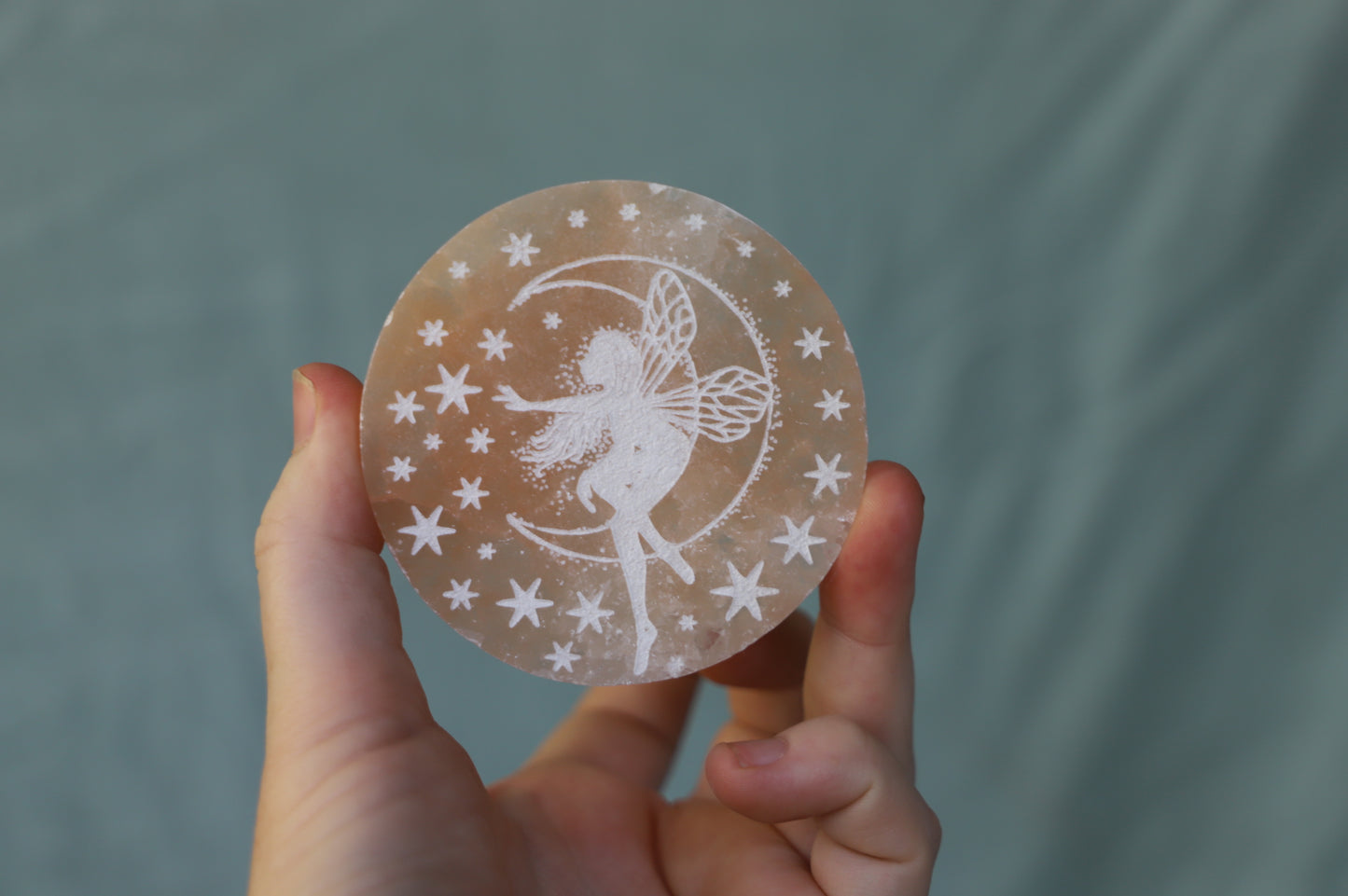 Peach Selenite fairy plate