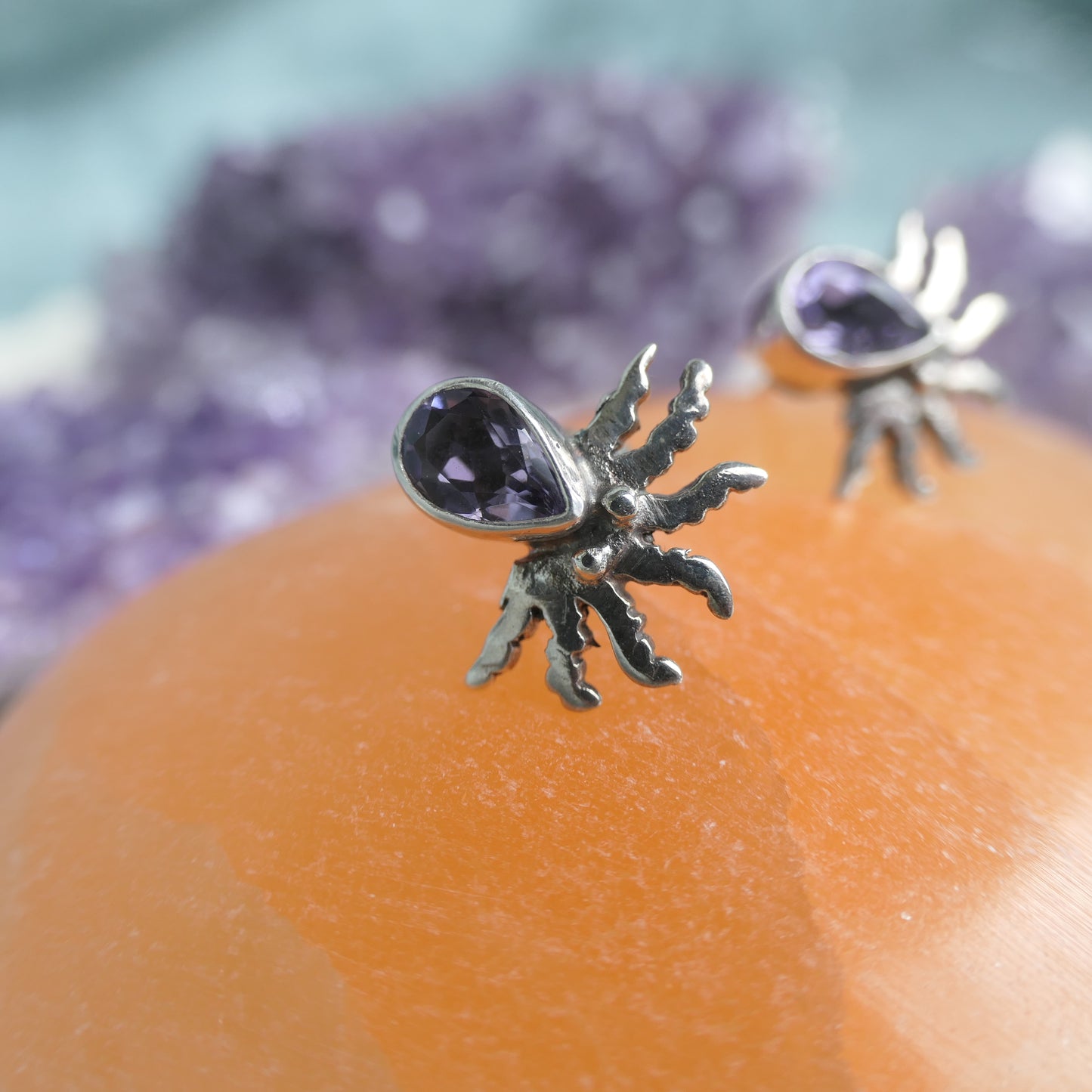 Amethyst Octopus Studs - 925