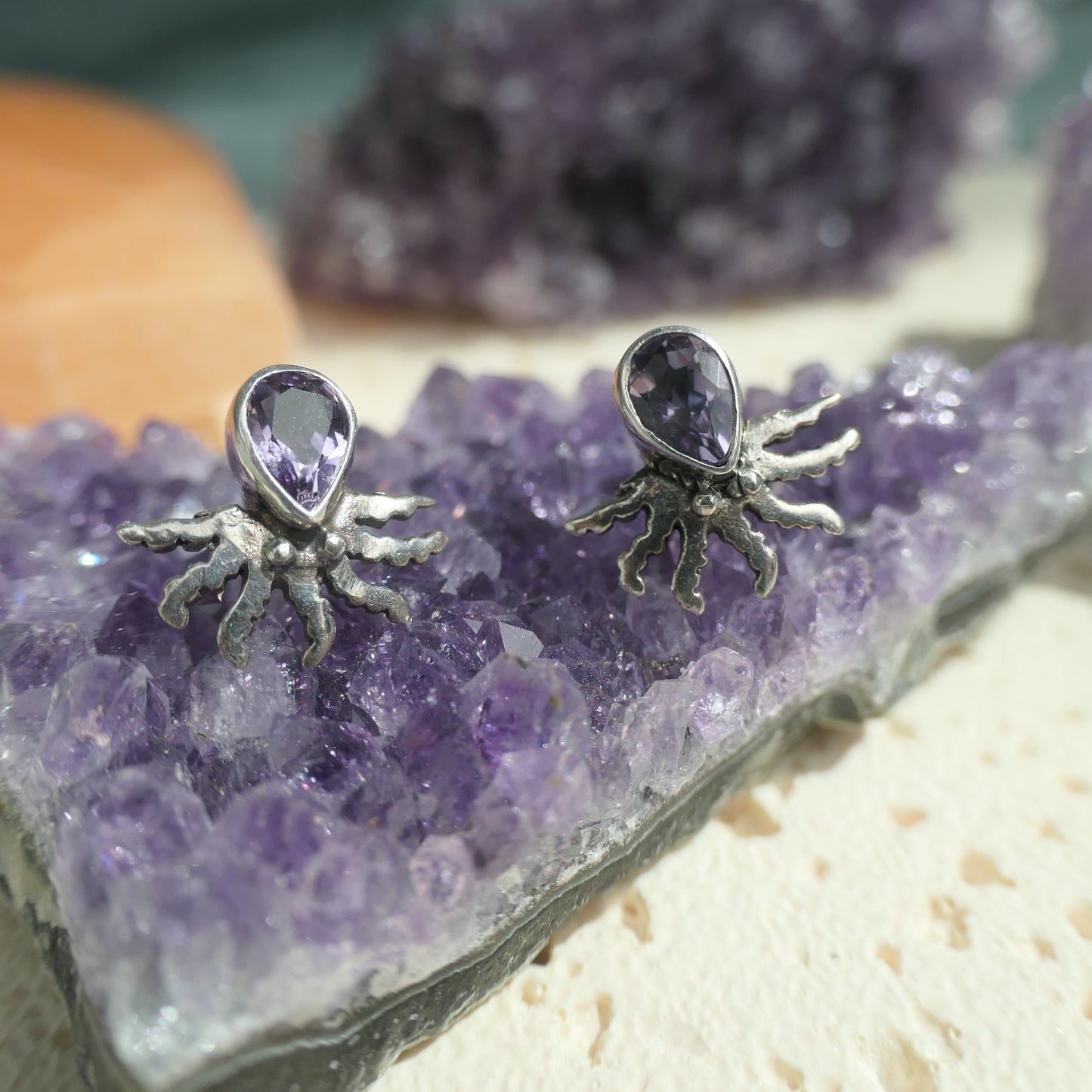 Amethyst Octopus Studs - 925