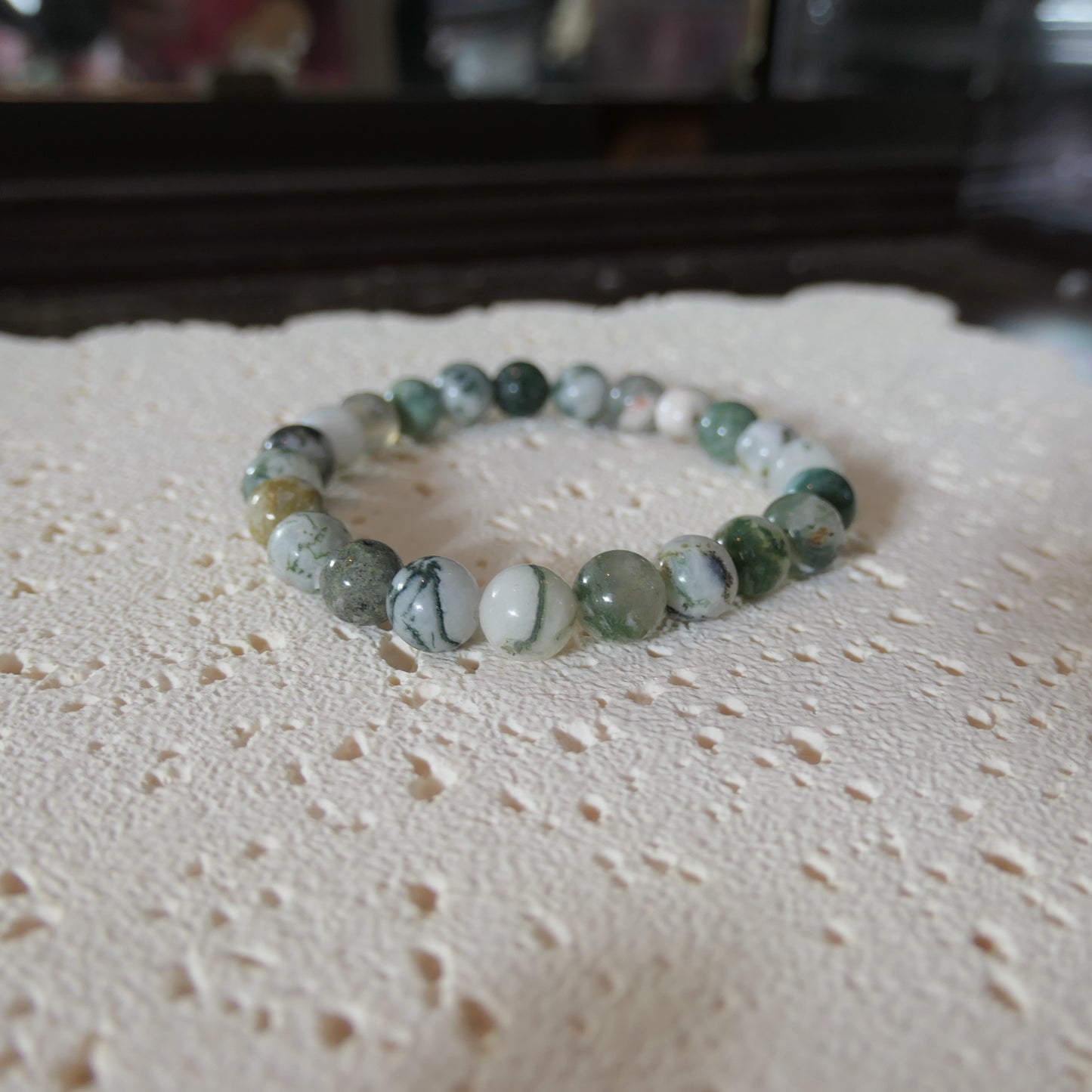 Moss Agate Bead Bracelet 8mm