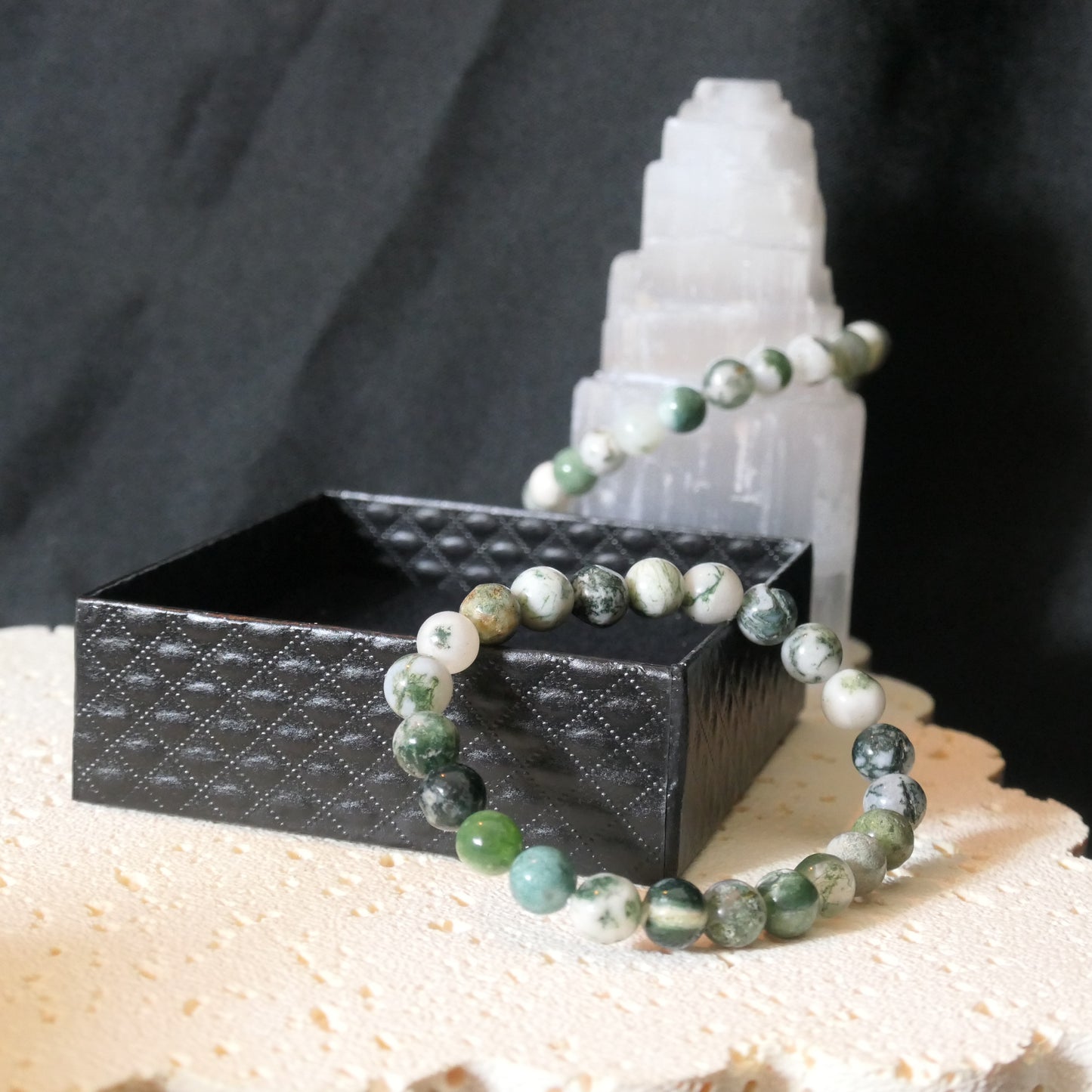 Moss Agate Bead Bracelet 8mm