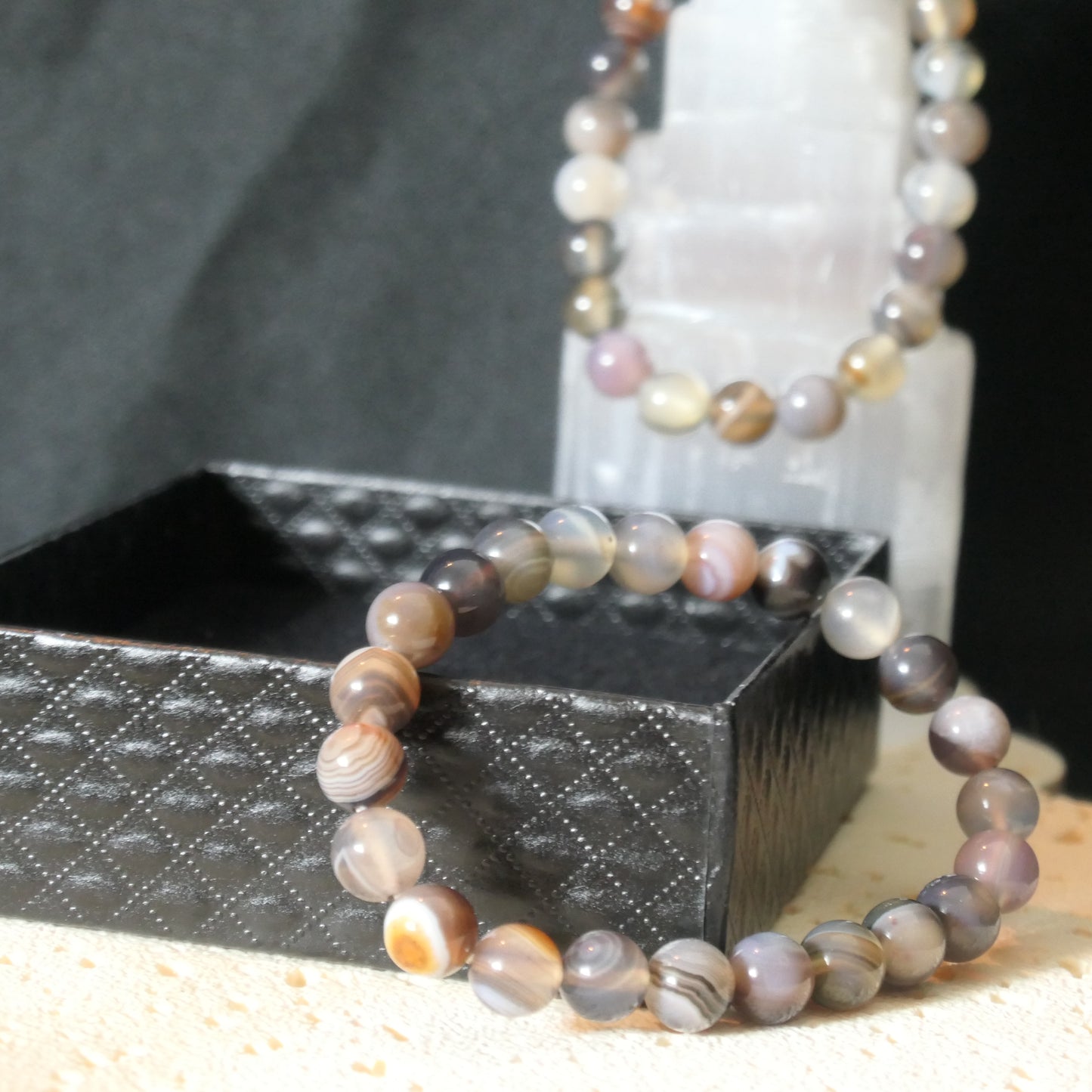 Botswana Agate Bead Bracelet 8mm