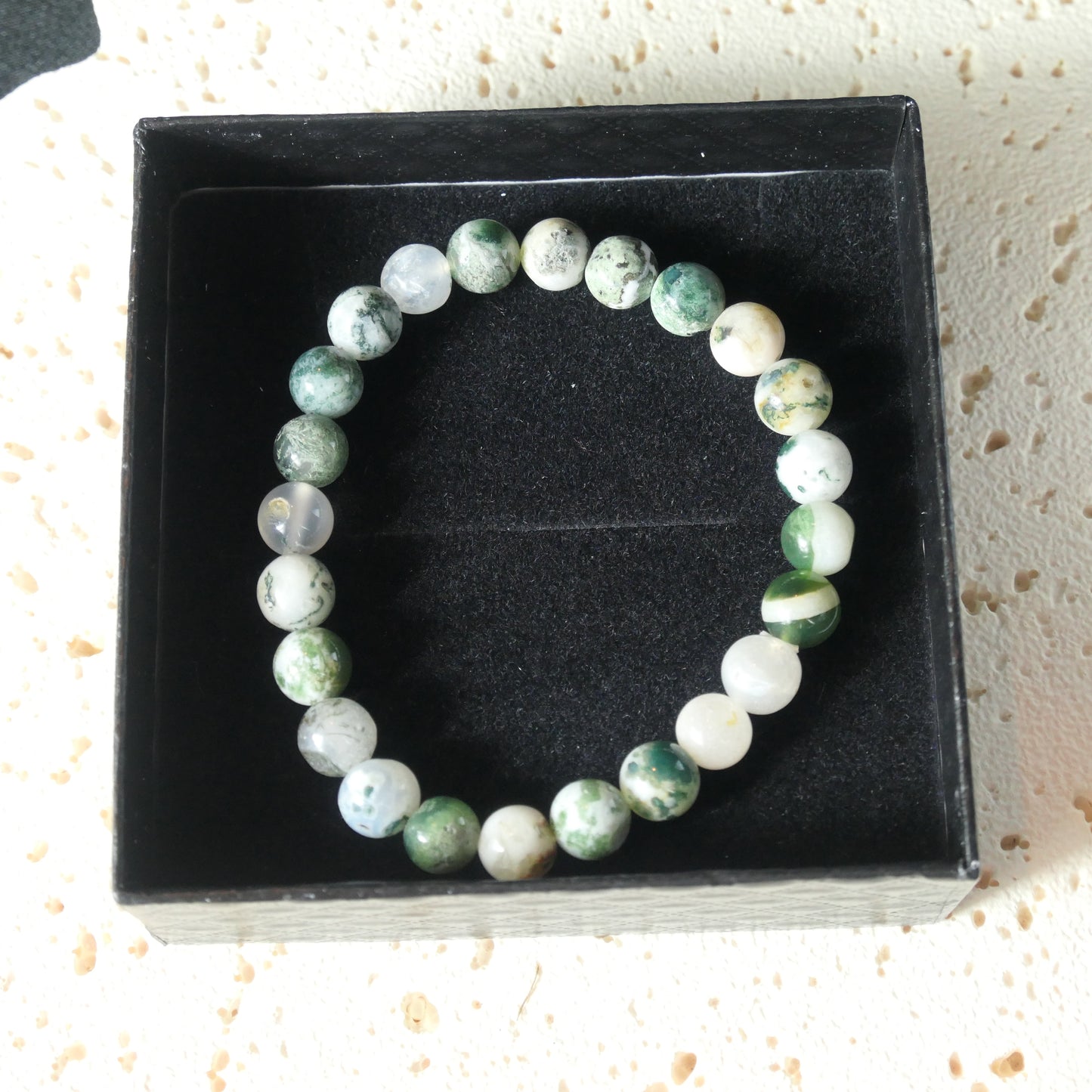 Moss Agate Bead Bracelet 8mm