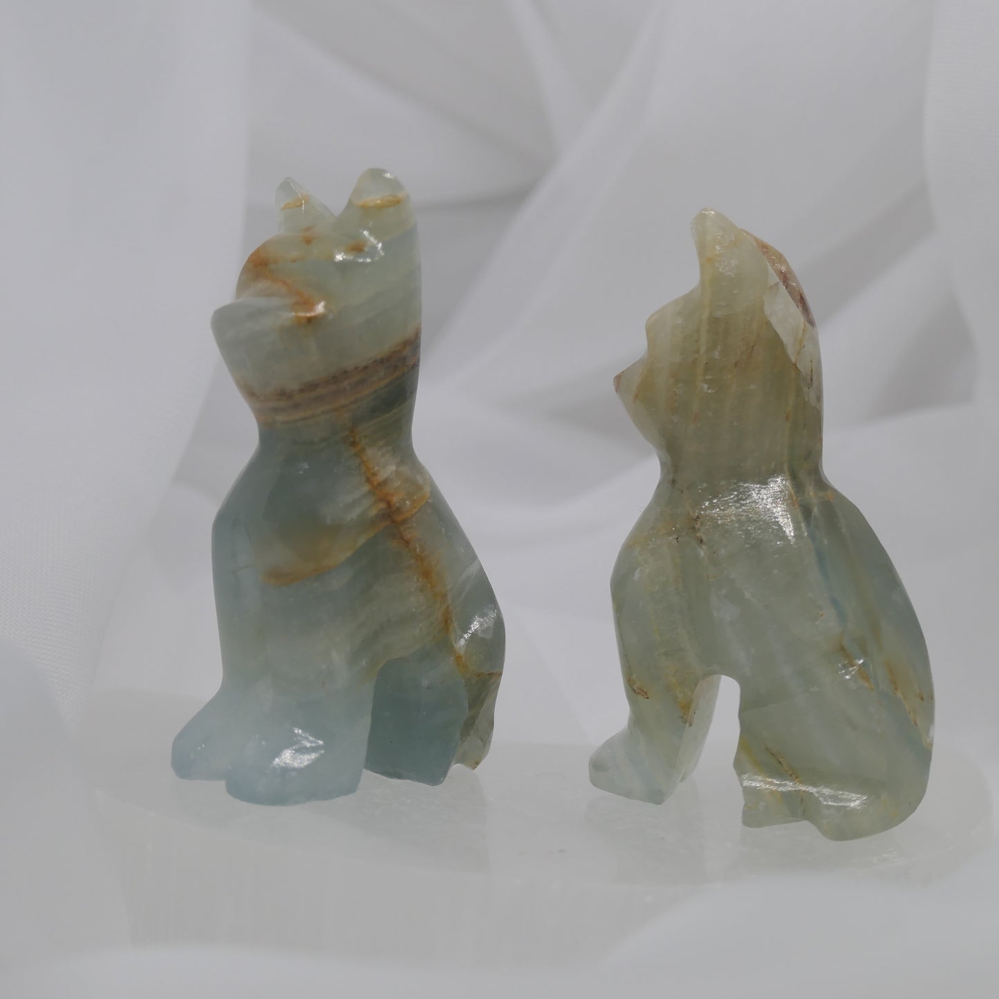 Aquatine Lemurian Calcite Cat Carving