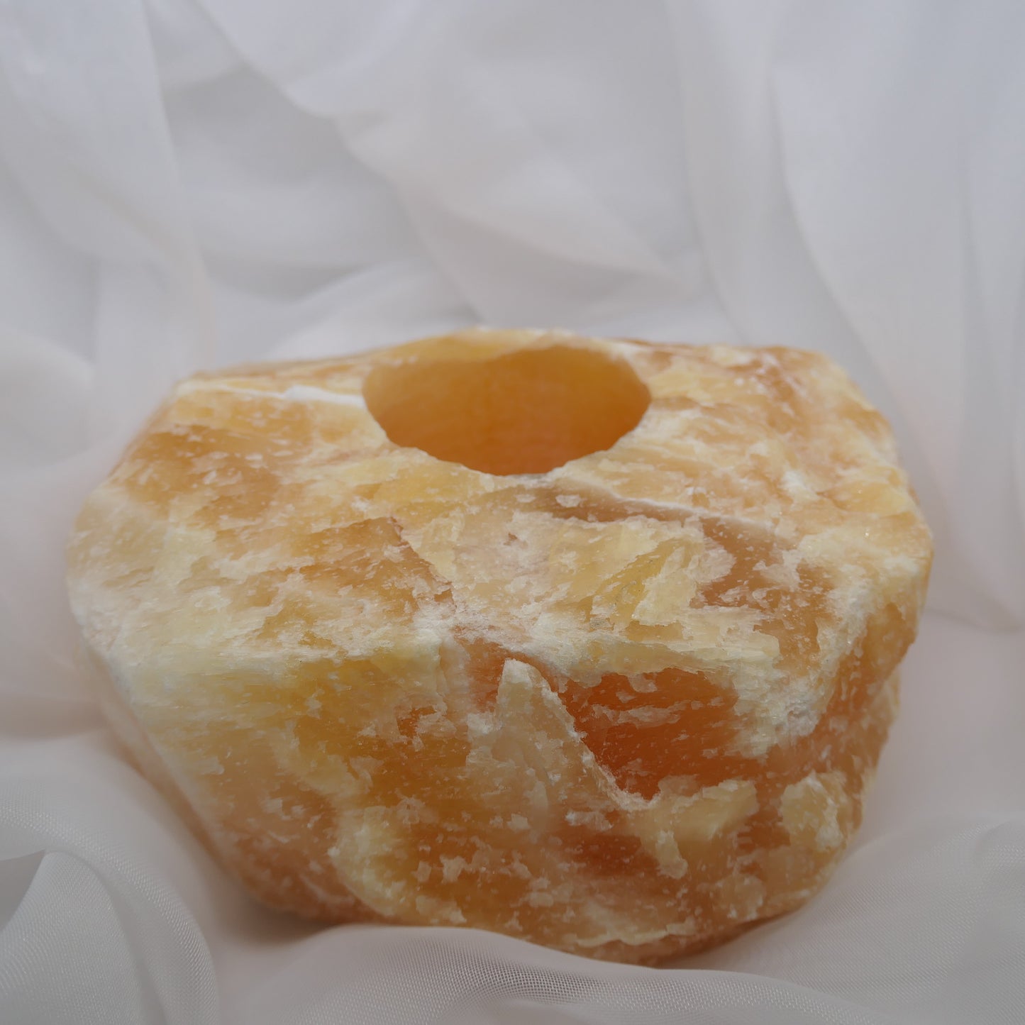 Orange Calcite tealigh candle / plant holder