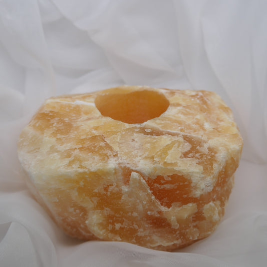 Orange Calcite tealigh candle / plant holder