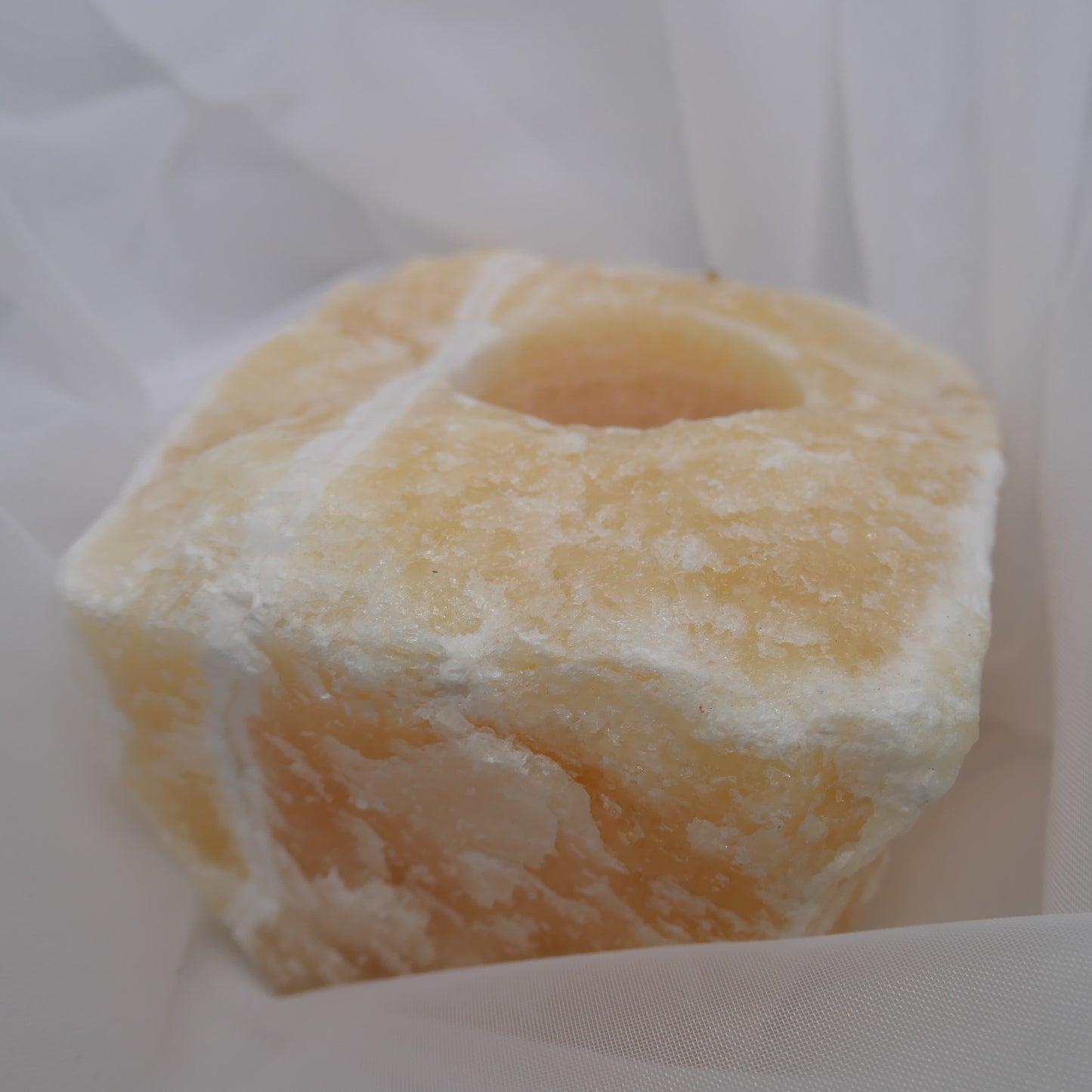 Orange Calcite tealigh candle / plant holder