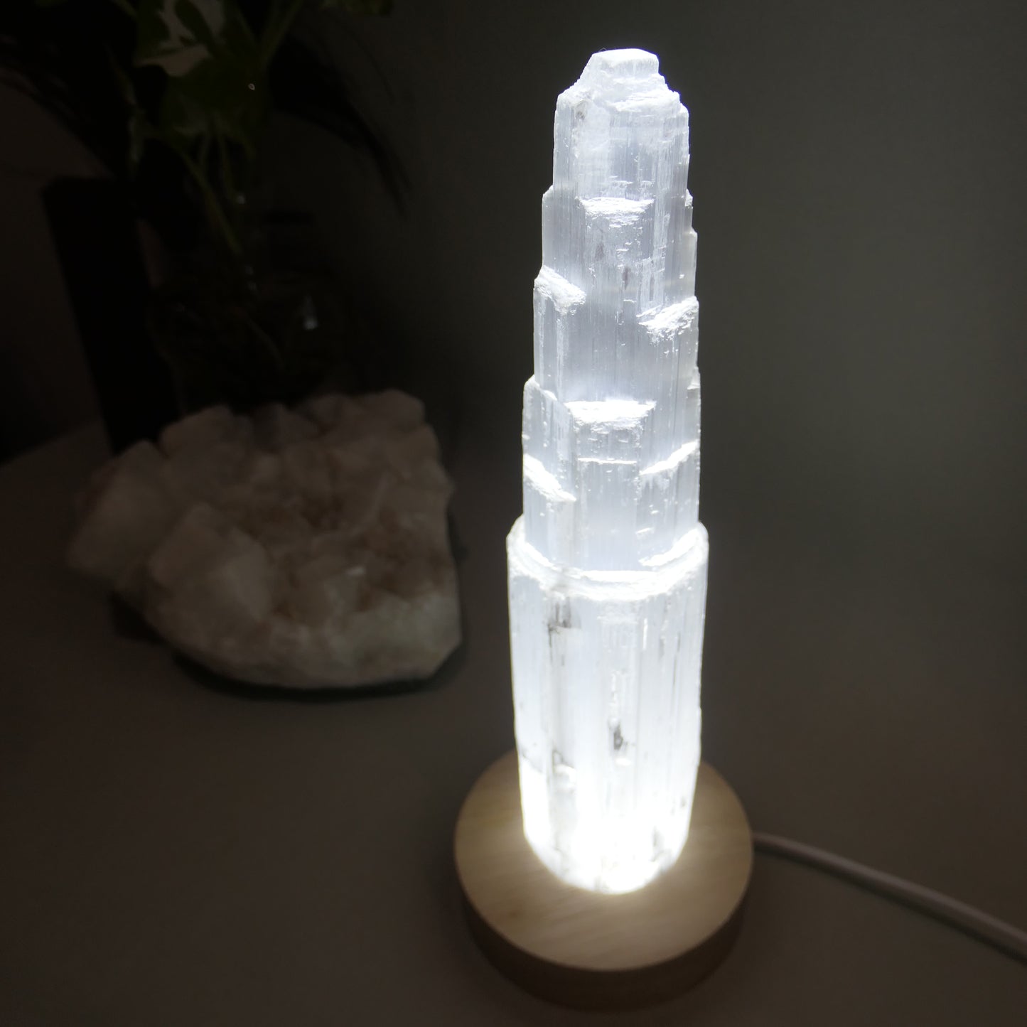 Selenite Tower with light base
