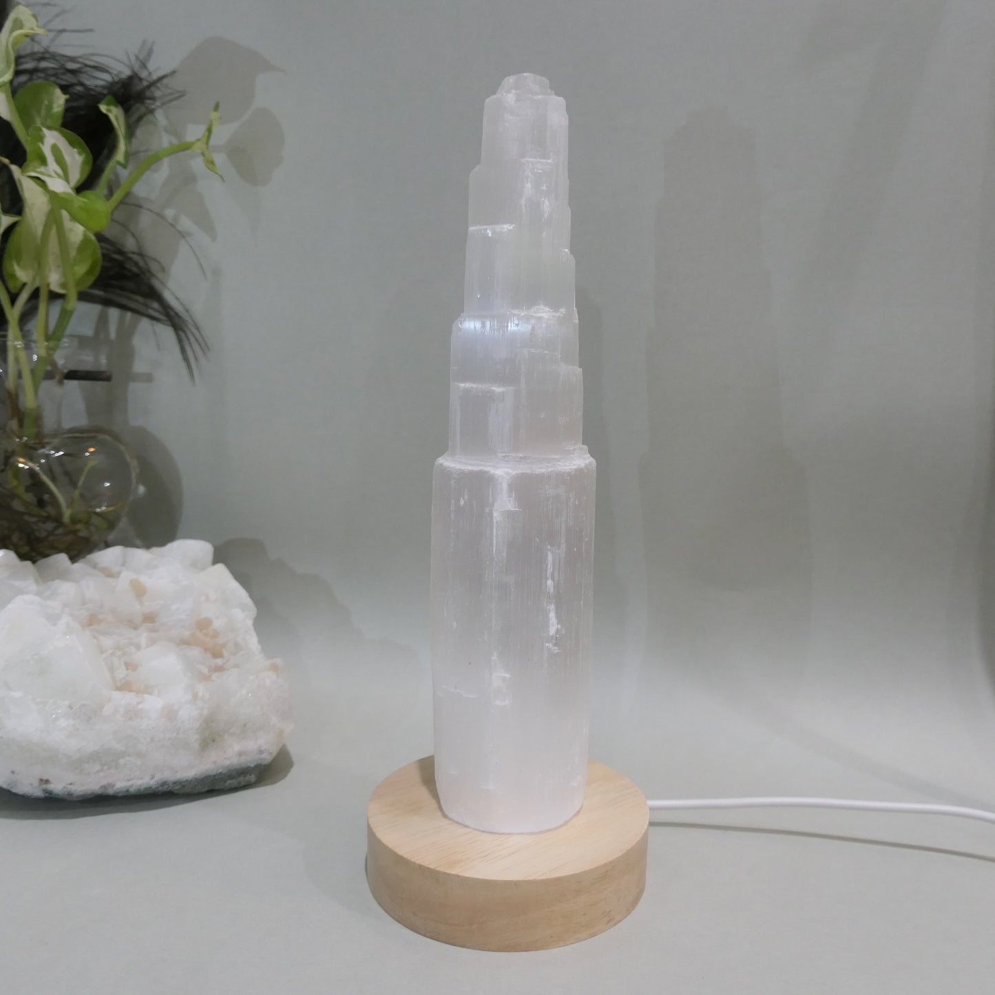 Selenite Tower with light base