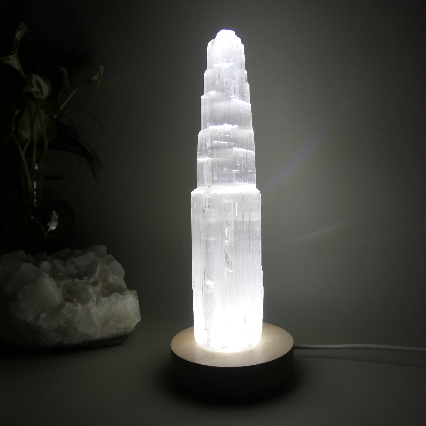 Selenite Tower with light base