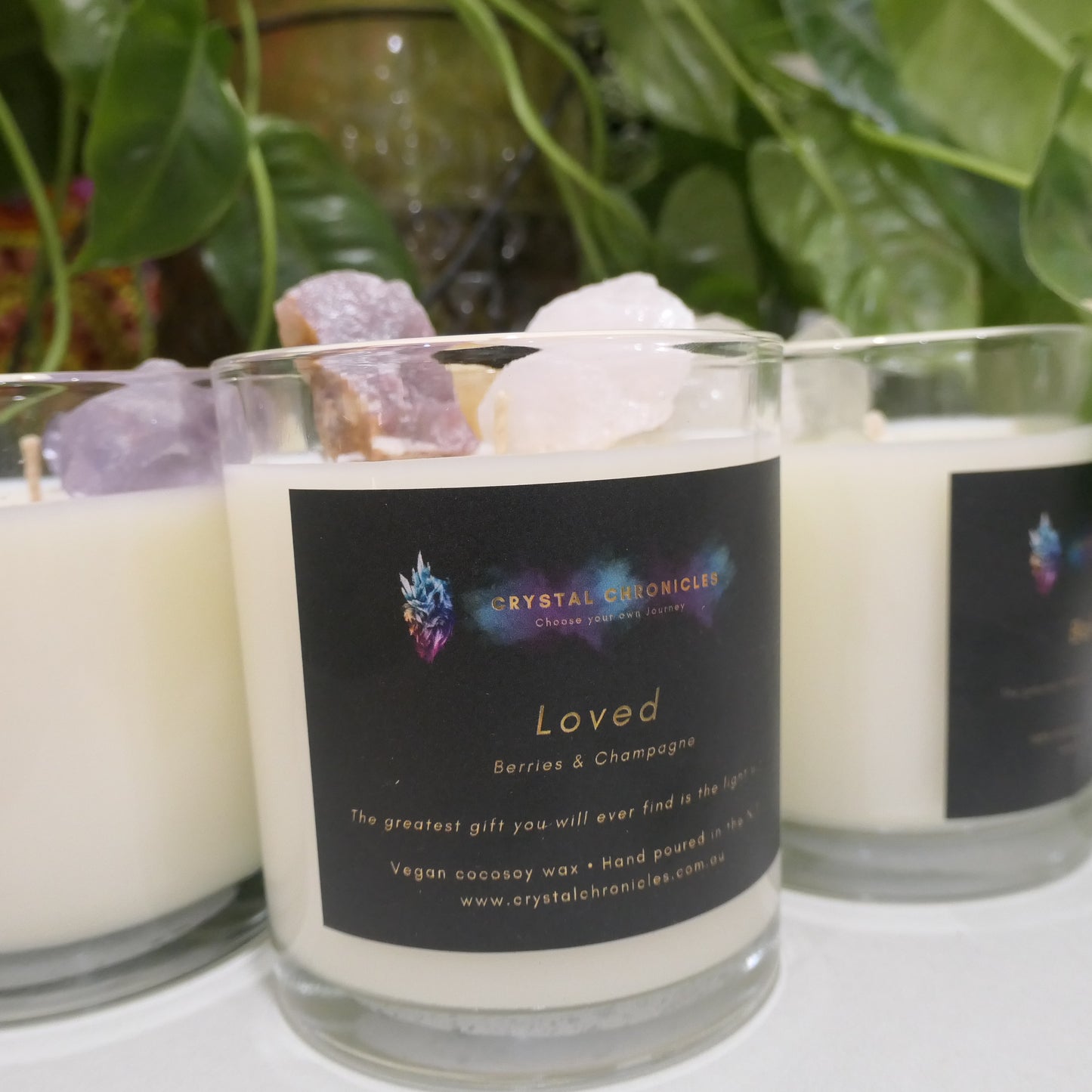 Loved- Rose Quartz and Manganite Candle with Loved Meditation