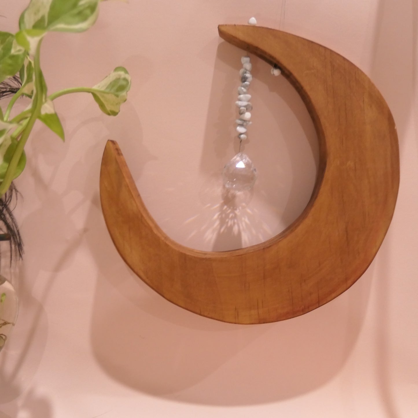 Wooden Moon Crystal Suncatcher