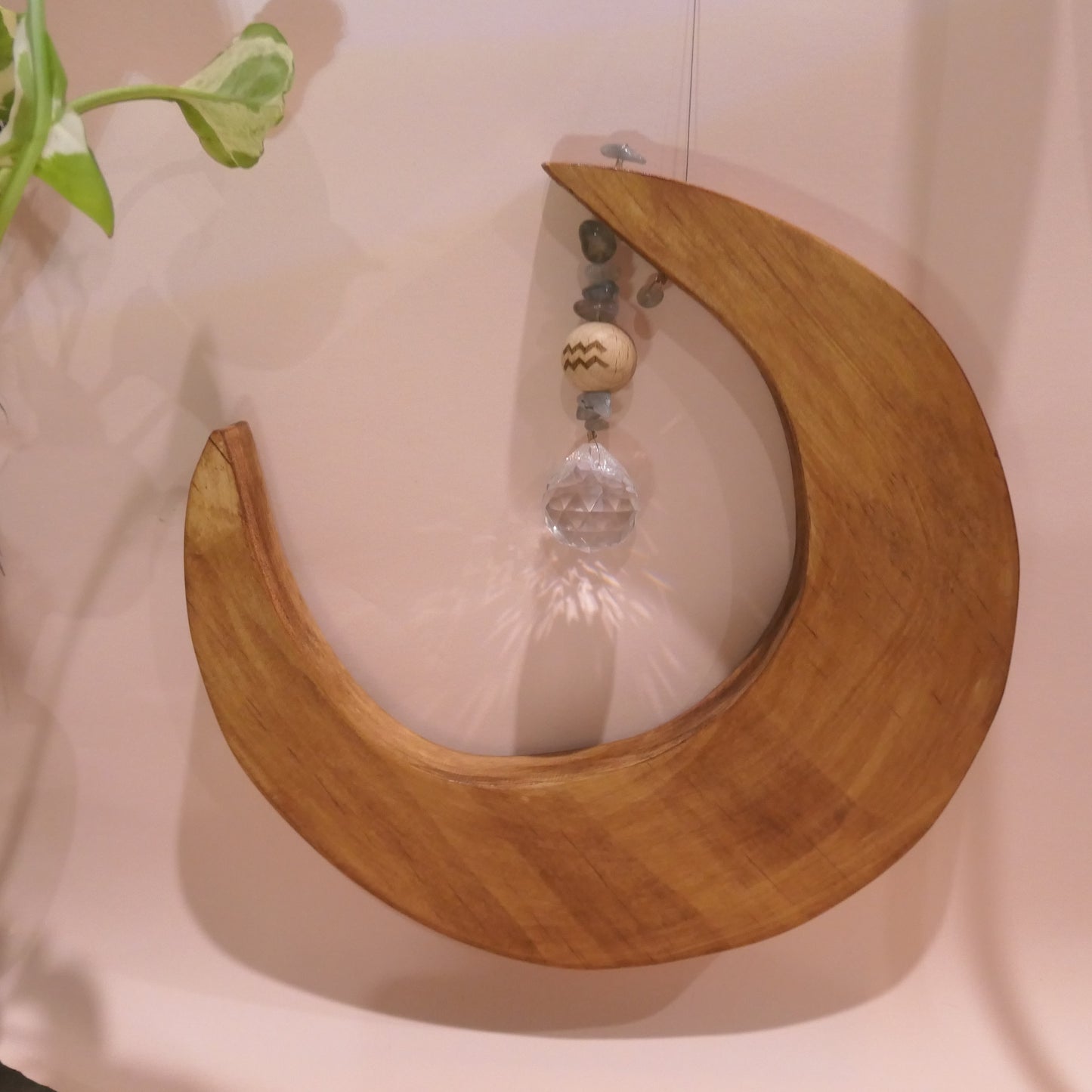 Wooden Moon Crystal Suncatcher