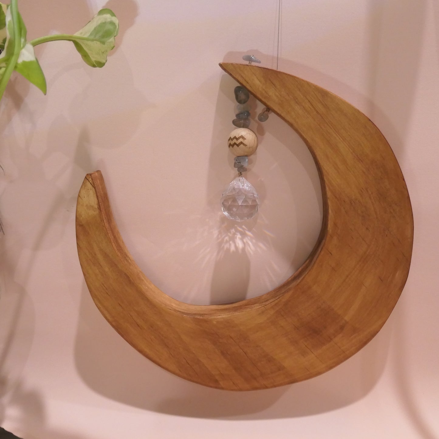 Wooden Moon Crystal Suncatcher