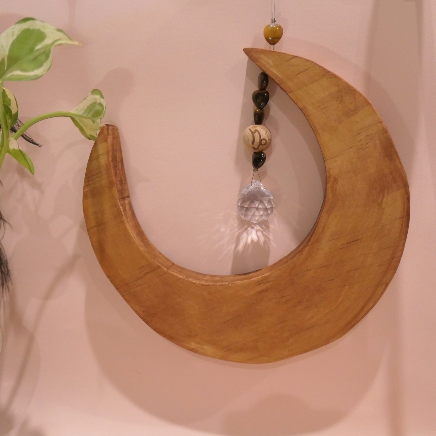 Wooden Moon Crystal Suncatcher