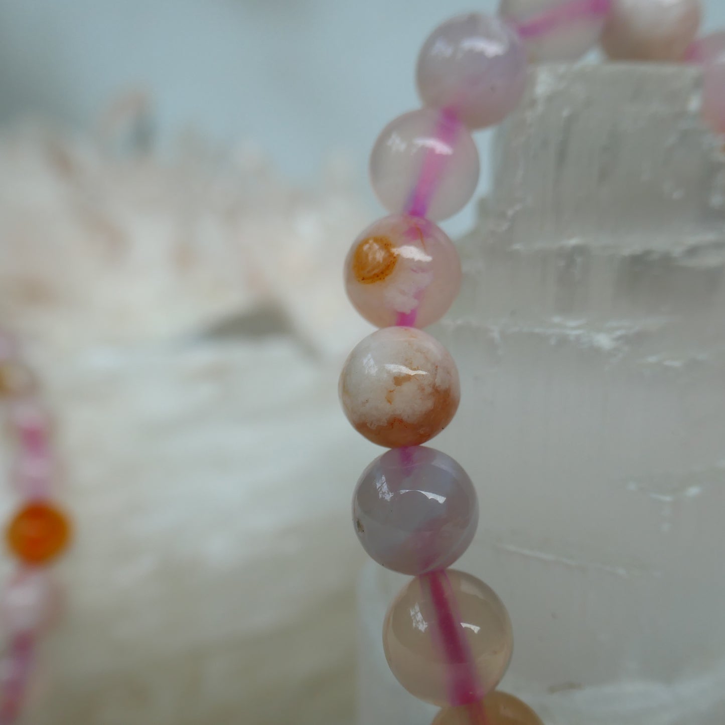 Flower Agate Bead Bracelet 8mm
