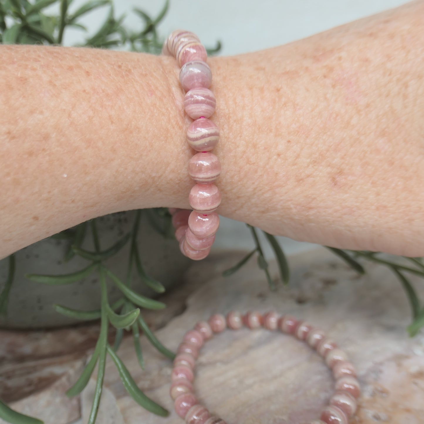 Rhodochrosite Bead Bracelet - 7-8mm