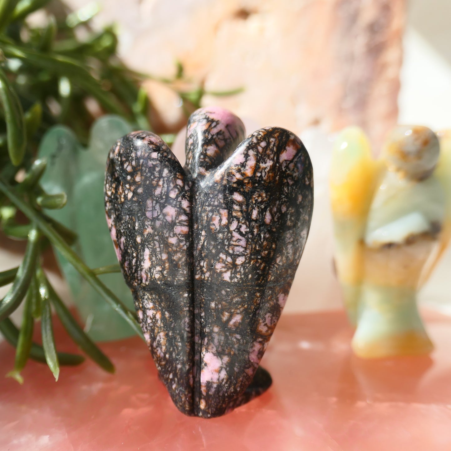 Rhodonite Angel Carving