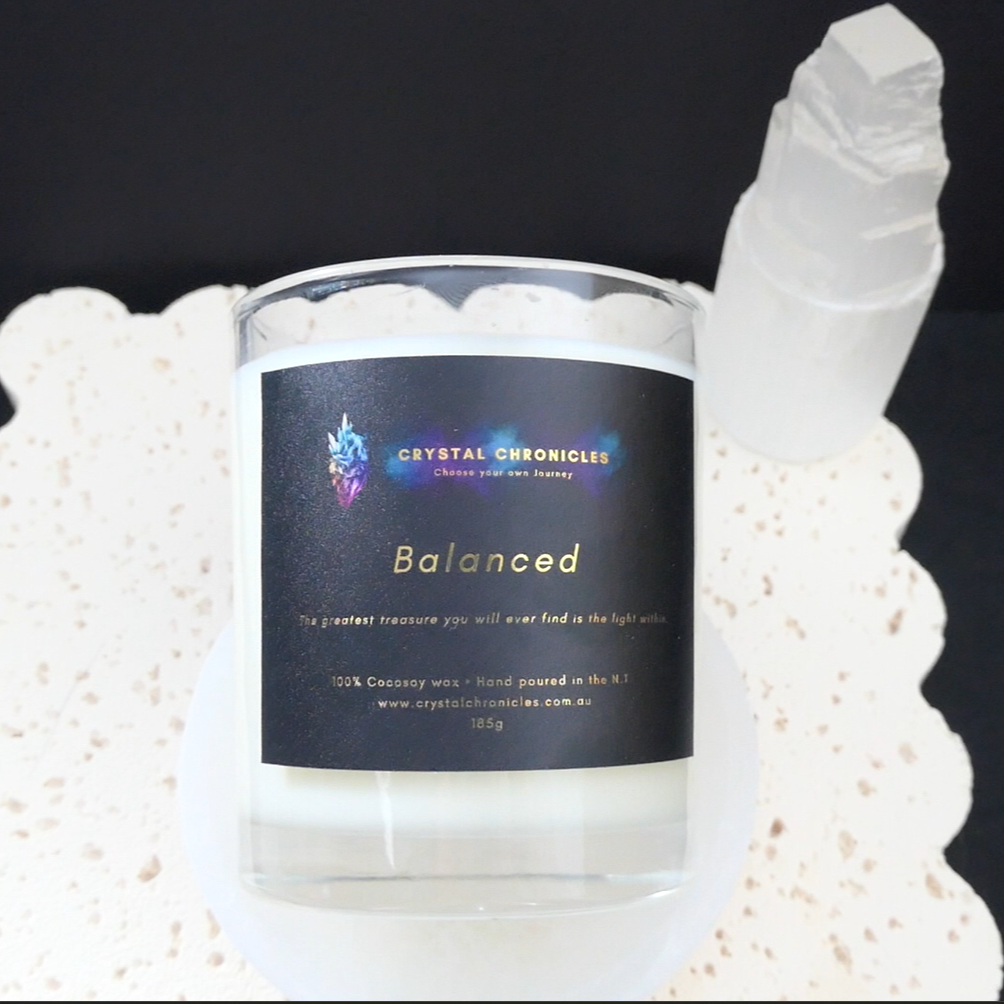 Balanced - Clear Quartz Candle with Balanced Meditation