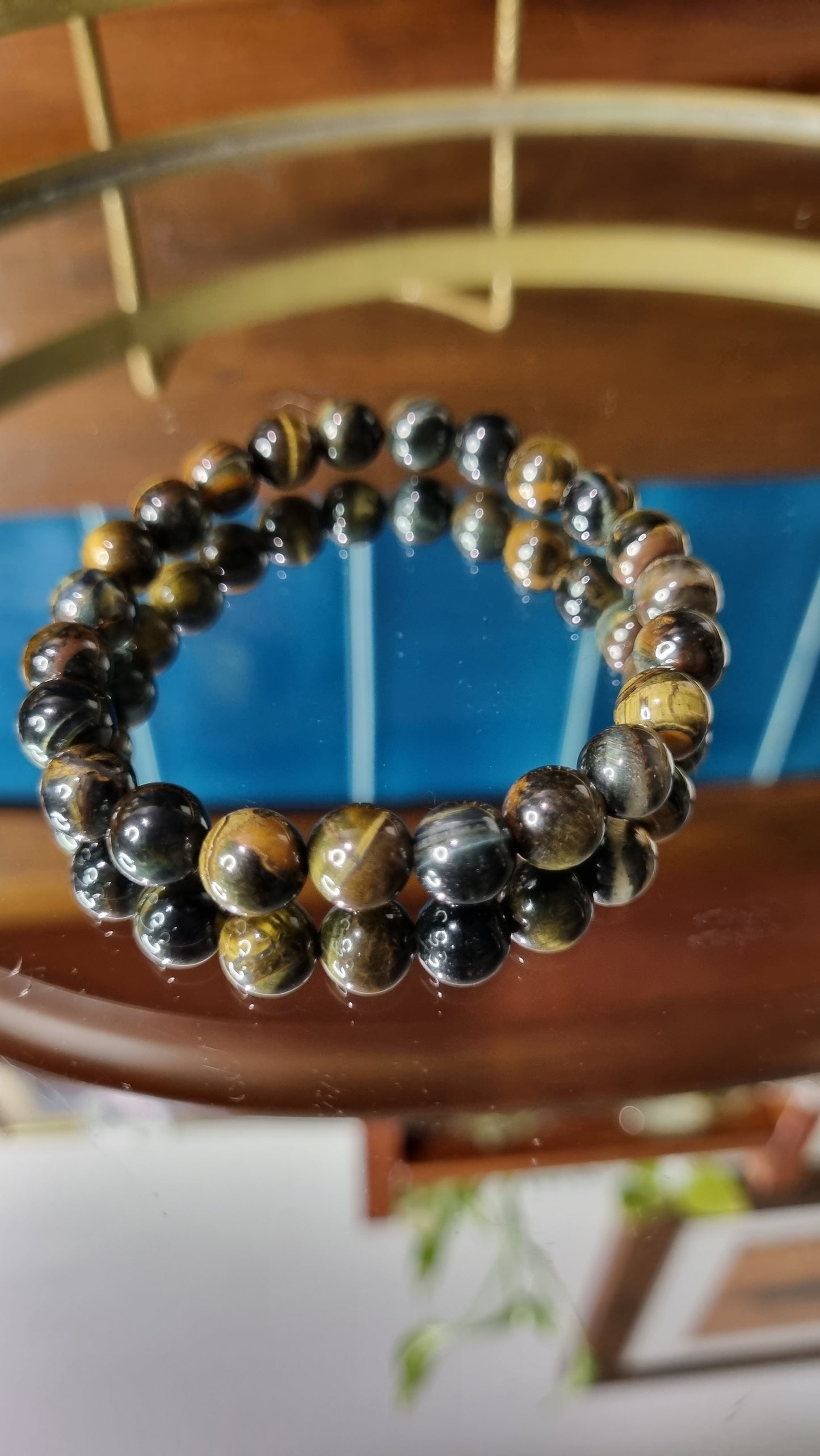 Yellow and Blue Tigers Eye 8mm Bead Bracelet