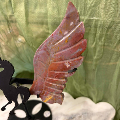 Ocean Jasper Unicorn Wings on metal stand