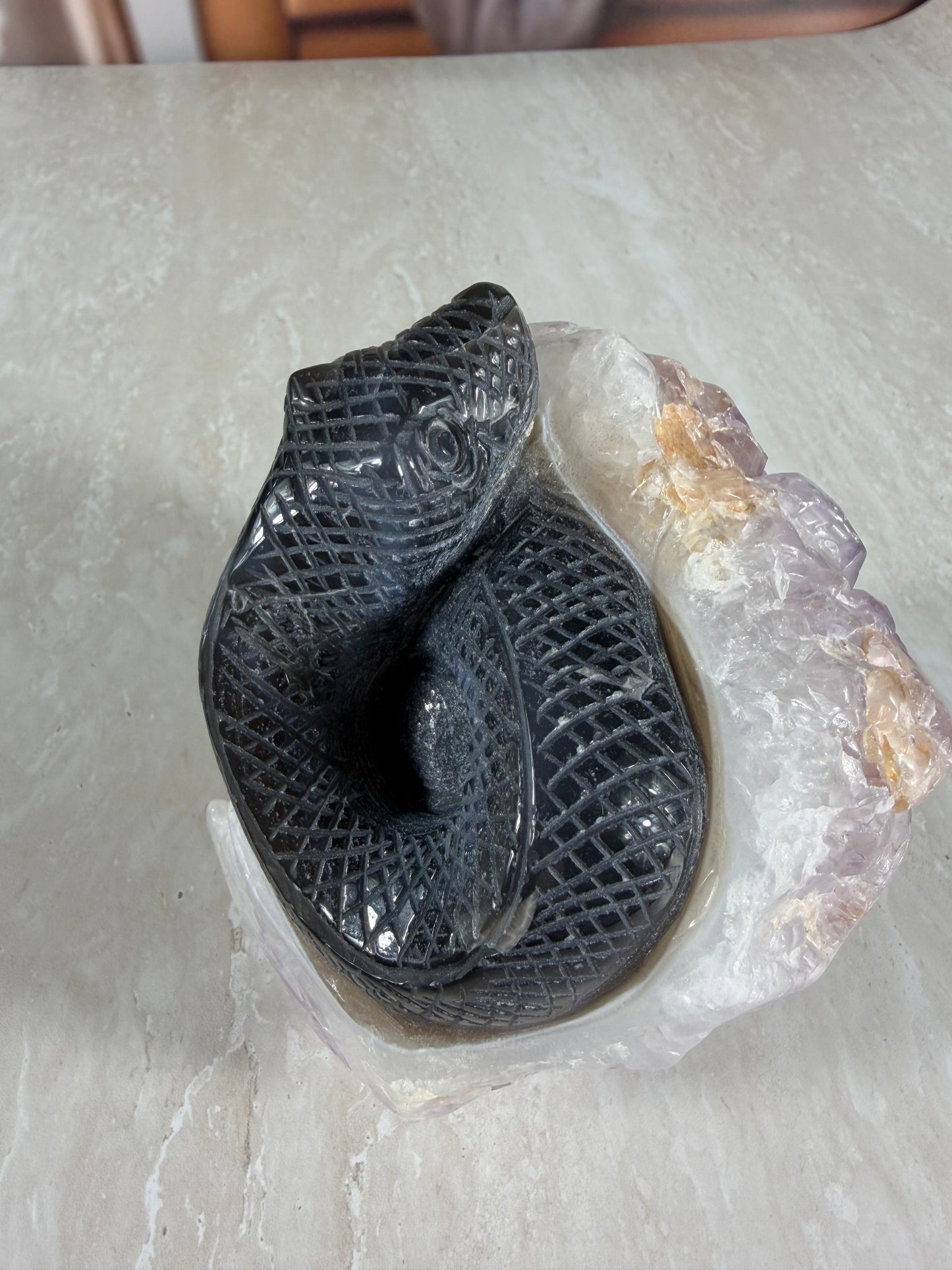 Amethyst and Agate Snake Carving