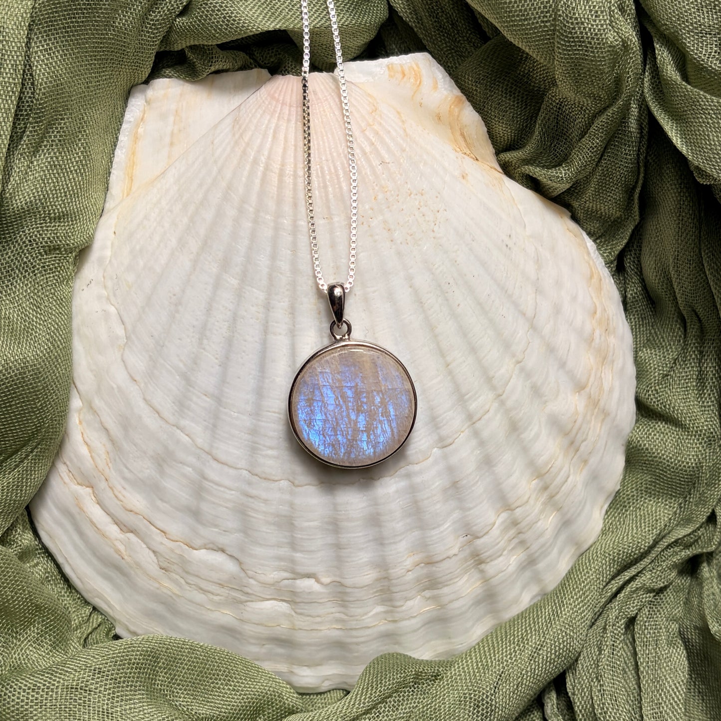 Peach Moonstone Pendant + Chain Sterling Silver