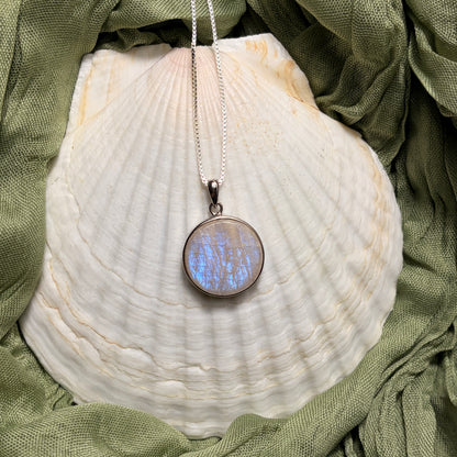 Peach Moonstone Pendant + Chain Sterling Silver