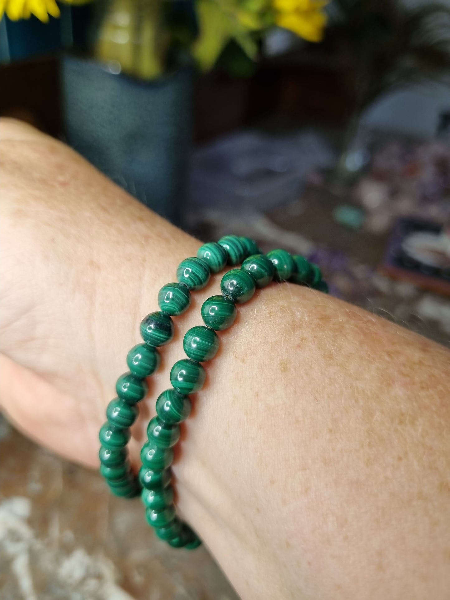 6mm Malachite beaded bracelet