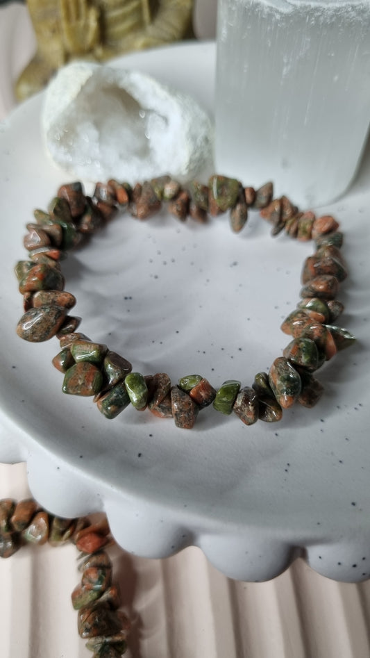 Unakite chip bracelet