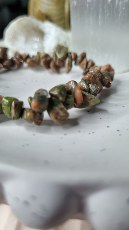 Unakite chip bracelet
