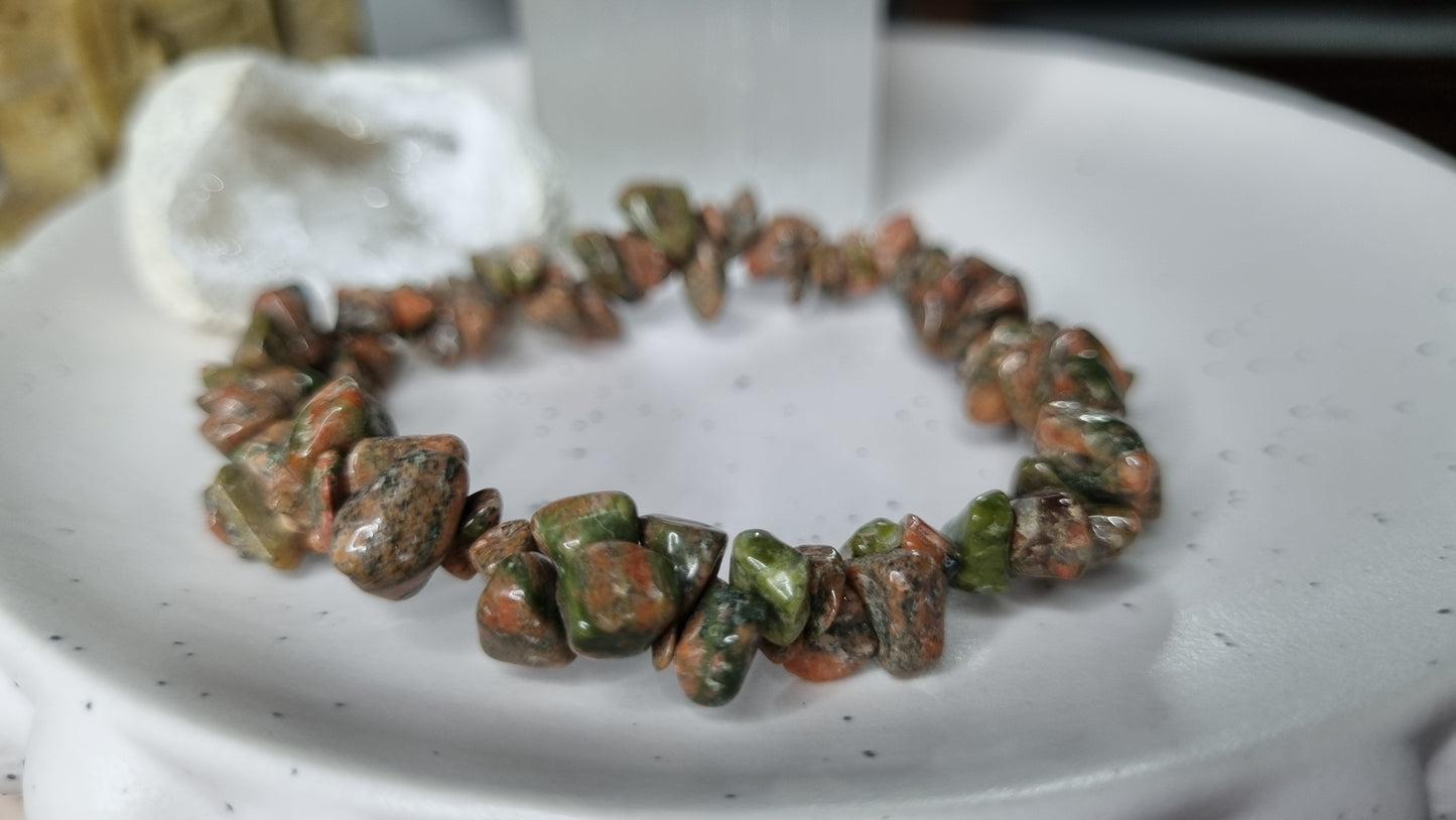 Unakite chip bracelet