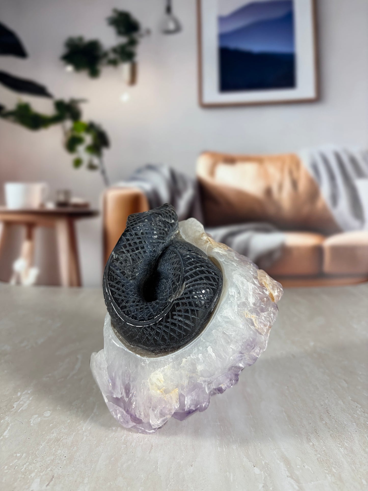Amethyst and Agate Snake Carving