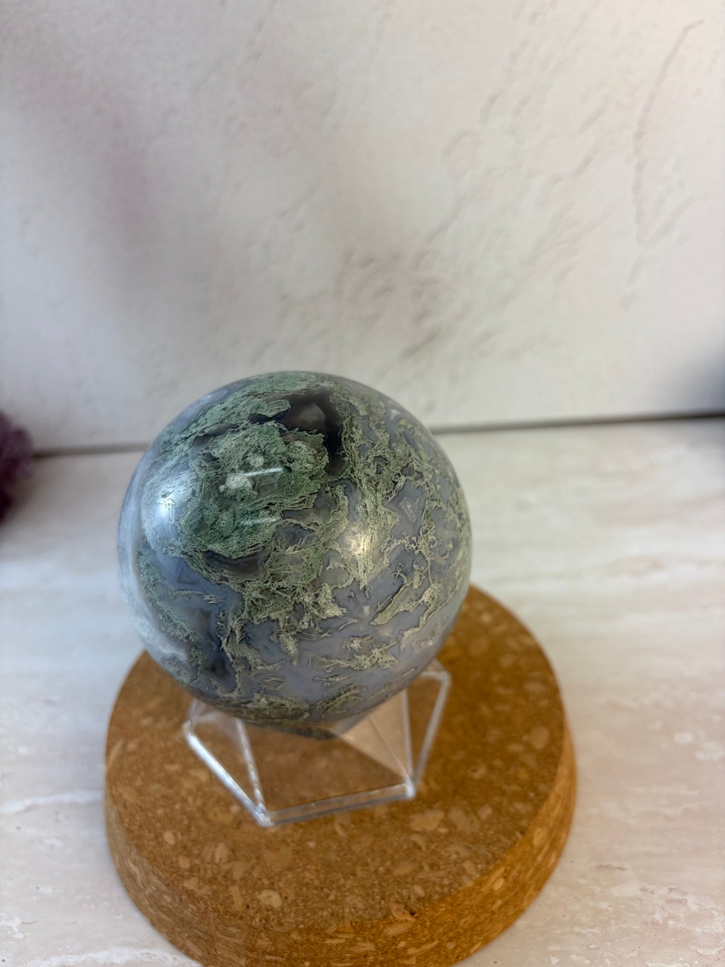 Moss agate and druzy sphere