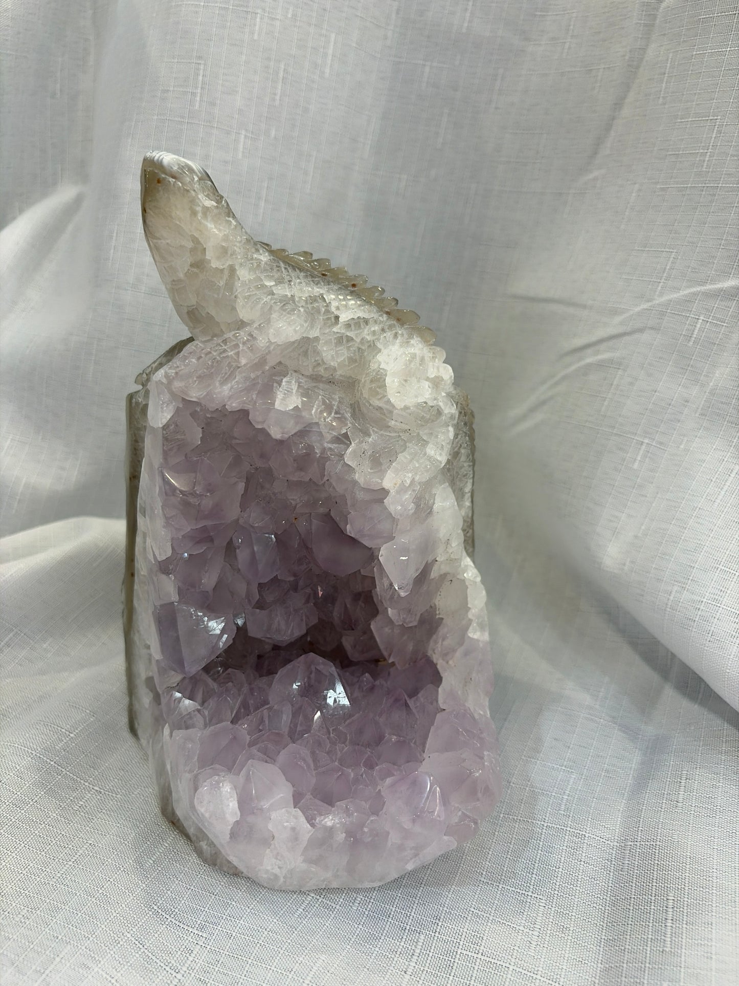 Amethyst Geode with Carved Lizard