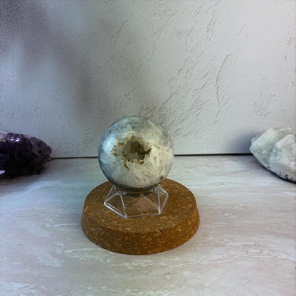 Moss agate and druzy sphere