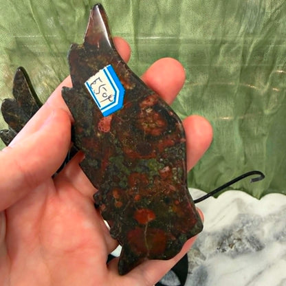 Blood Stone Unicorn Wings on metal stand #1