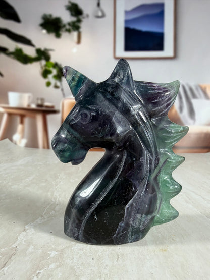 Fluorite Unicorn Head Carving Large