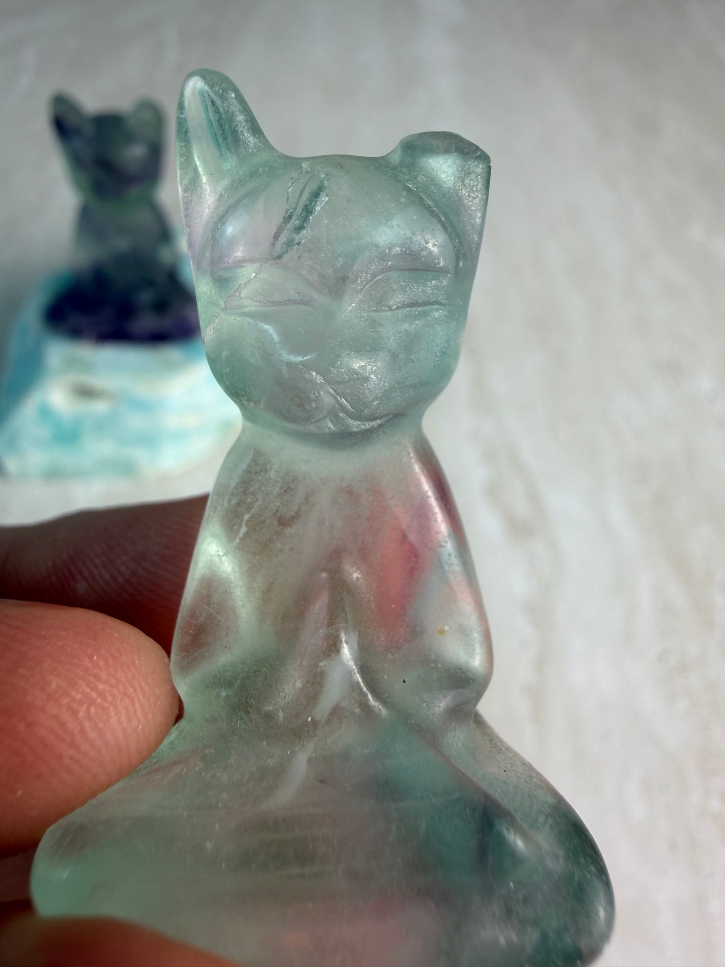 Imperfect Fluorite Meditation Cat Carvings - Chipped Ear