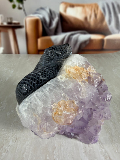 Amethyst and Agate Snake Carving