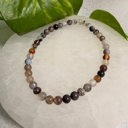 Botswana Agate Bead Bracelet 4mm