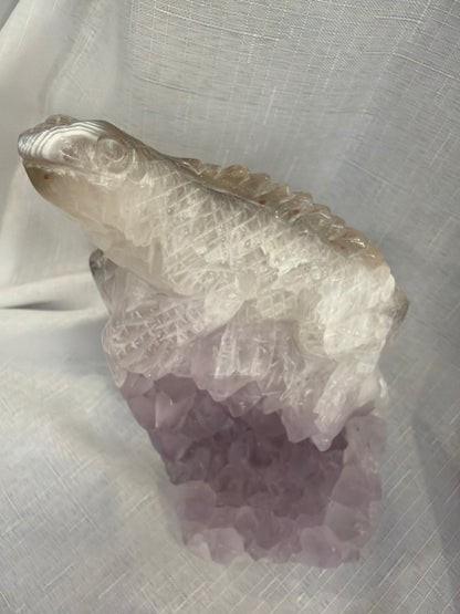 Amethyst Geode with Carved Lizard