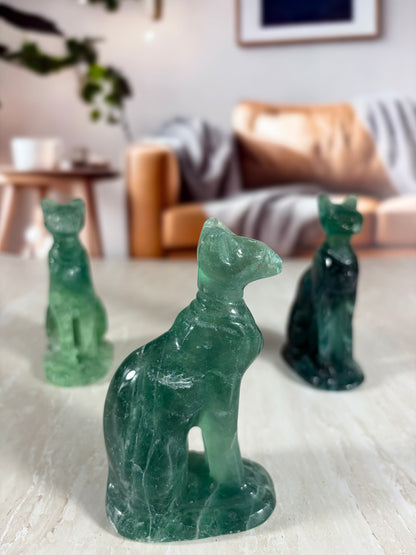 Fluorite Sitting Cat Carvings