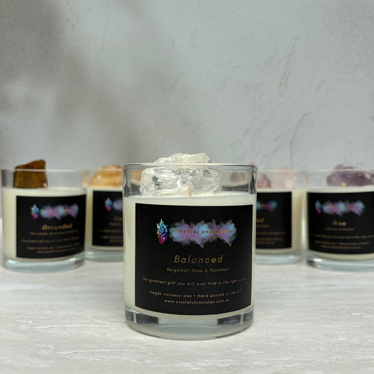 Balanced - Clear Quartz Candle with Balanced Meditation
