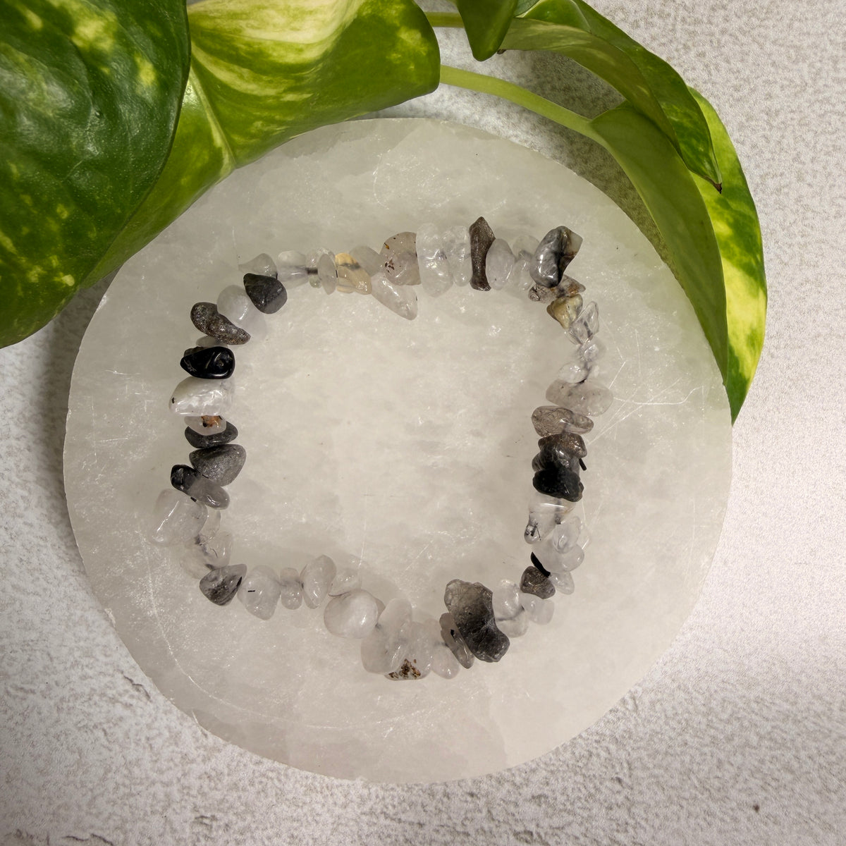 Tourmalinated Quartz chip bracelet